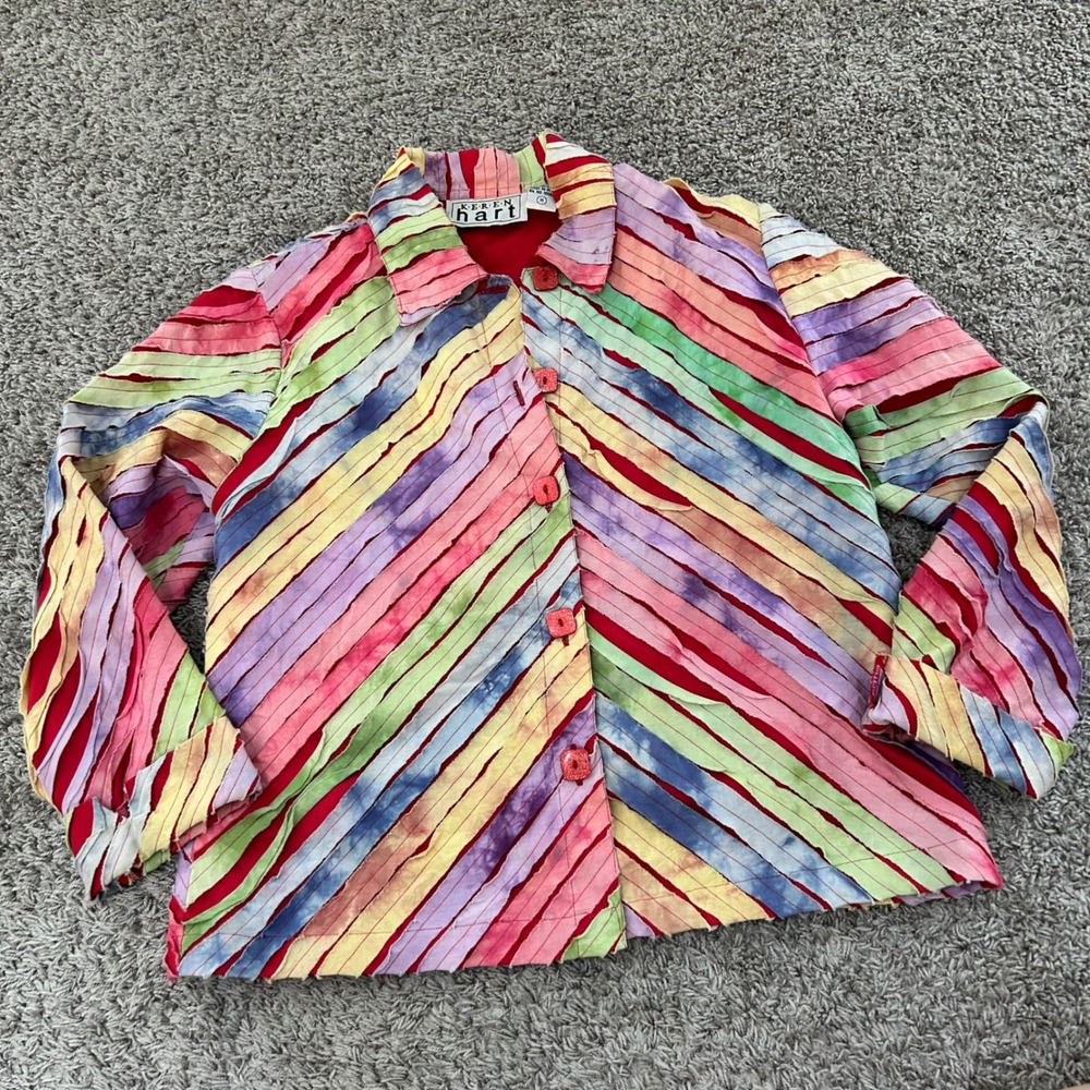 Keren Hart Womens Rainbow Ribbon Applique Jacket Art to Wear Multicolor Medium